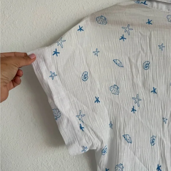 Carolyn Taylor Textured Seashell Printed Top Size Large Coastal Beachcore Summer - Picture 5 of 8